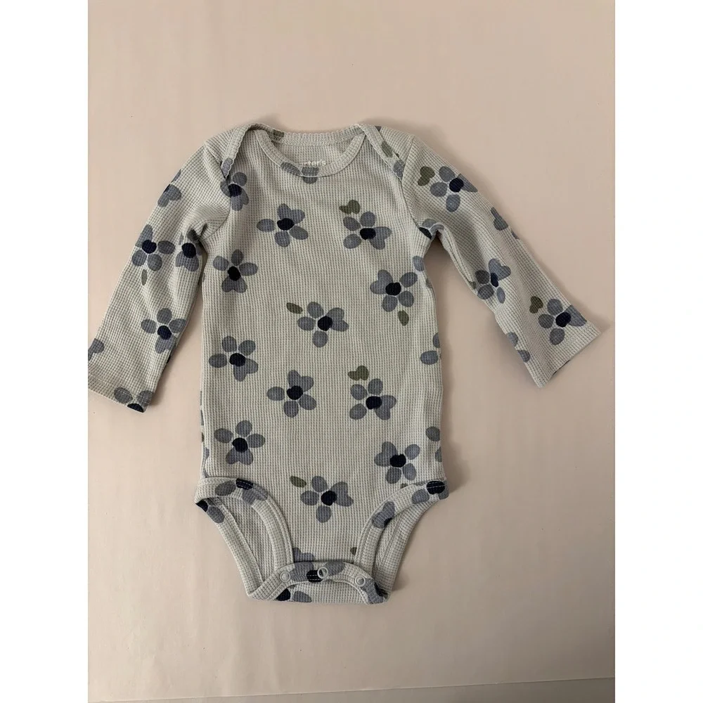 Carters Bodysuits Baby Girl 6Mo Blue Pink Excellent Lot of 3 Floral Striped L/S